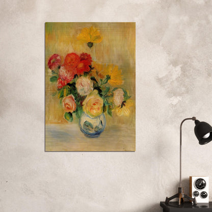 Vase of Roses and Dahlias - Pierre-Auguste Renoir Brushed Aluminum Print - 70x100 cm / 28x40 inches | Pierre-Auguste Renoir Aluminum Print | Pierre-Auguste Renoir Prints
