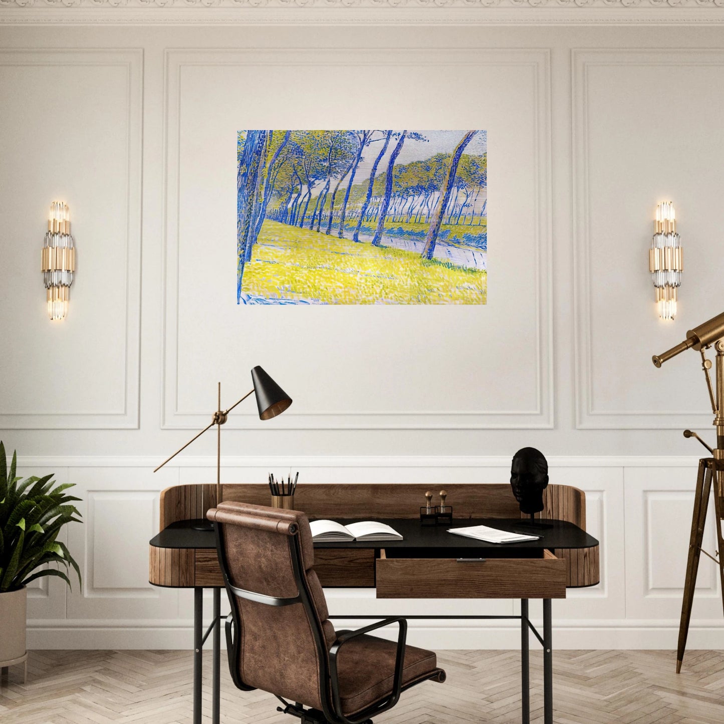 CANAL IN FLANDERS 1894 - Theo van Rysselberghe Brushed Aluminum Print - 70x100 cm / 28x40 inches | Theo van Rysselberghe Aluminum Print | Theo van Rysselberghe Prints