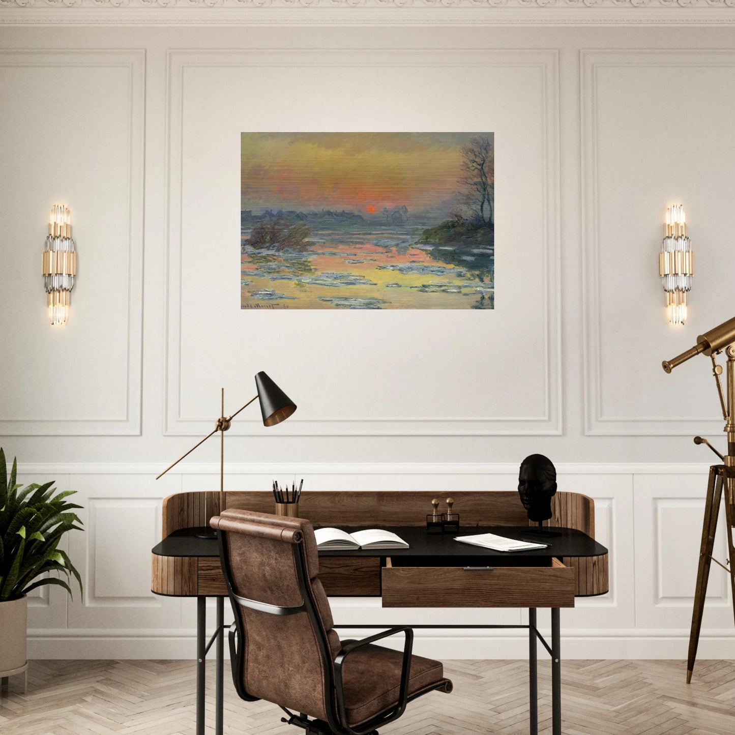 Sunset on the Seine in Winter - claude monet Brushed Aluminum Print - 70x100 cm / 28x40 inches | claude monet Aluminum Print | claude monet Prints