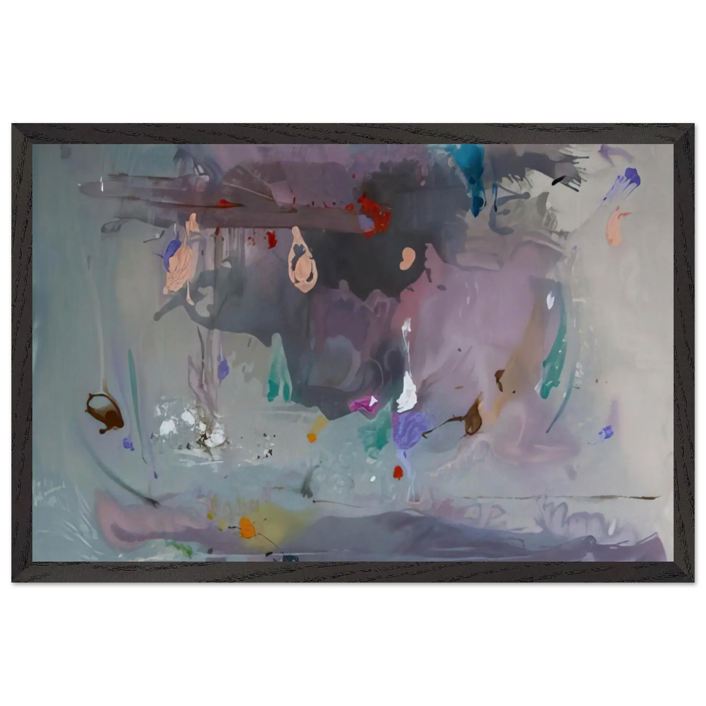 Helen Frankenthaler - Grey Fireworks - 2000 Wall art - 28x43  cm / XL (11x17 Inches) - Premium Wooden Framed Poster With Fine Art Paper - White frame