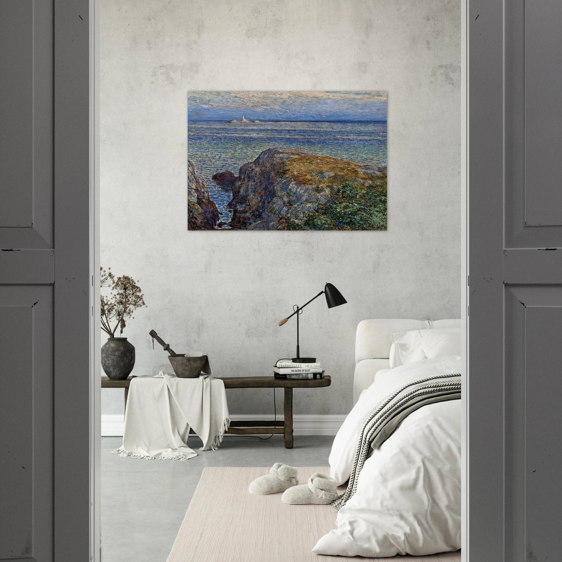 White island light isles of shoals at sundown - Childe Hassam Brushed Aluminum Print - 70x100 cm / 28x40 inches | Childe Hassam Aluminum Print | Childe Hassam Prints