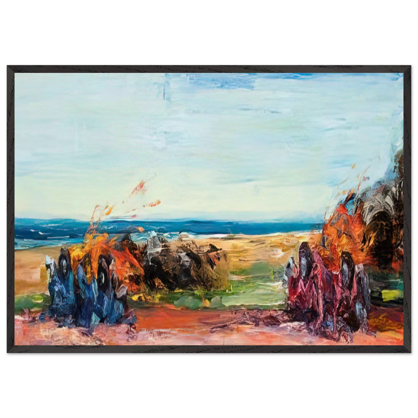 Car Crash Wipe Out on Pacific Coast Highway - 1984 - Carlos Almaraz 70x100 cm / 28x40 inches Framed Art Print – Black Wooden Frame