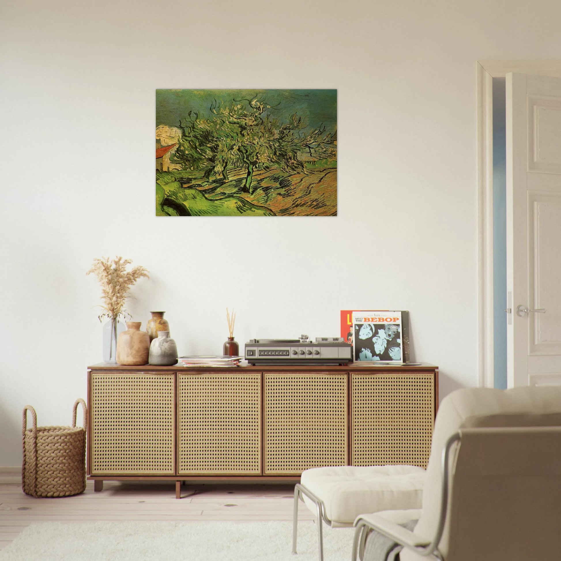 Landscape with Three Trees and a House - Vincent van Gogh Brushed Aluminum Print - 70x100 cm / 28x40 inches | Vincent van Gogh Aluminum Print | Vincent van Gogh Prints