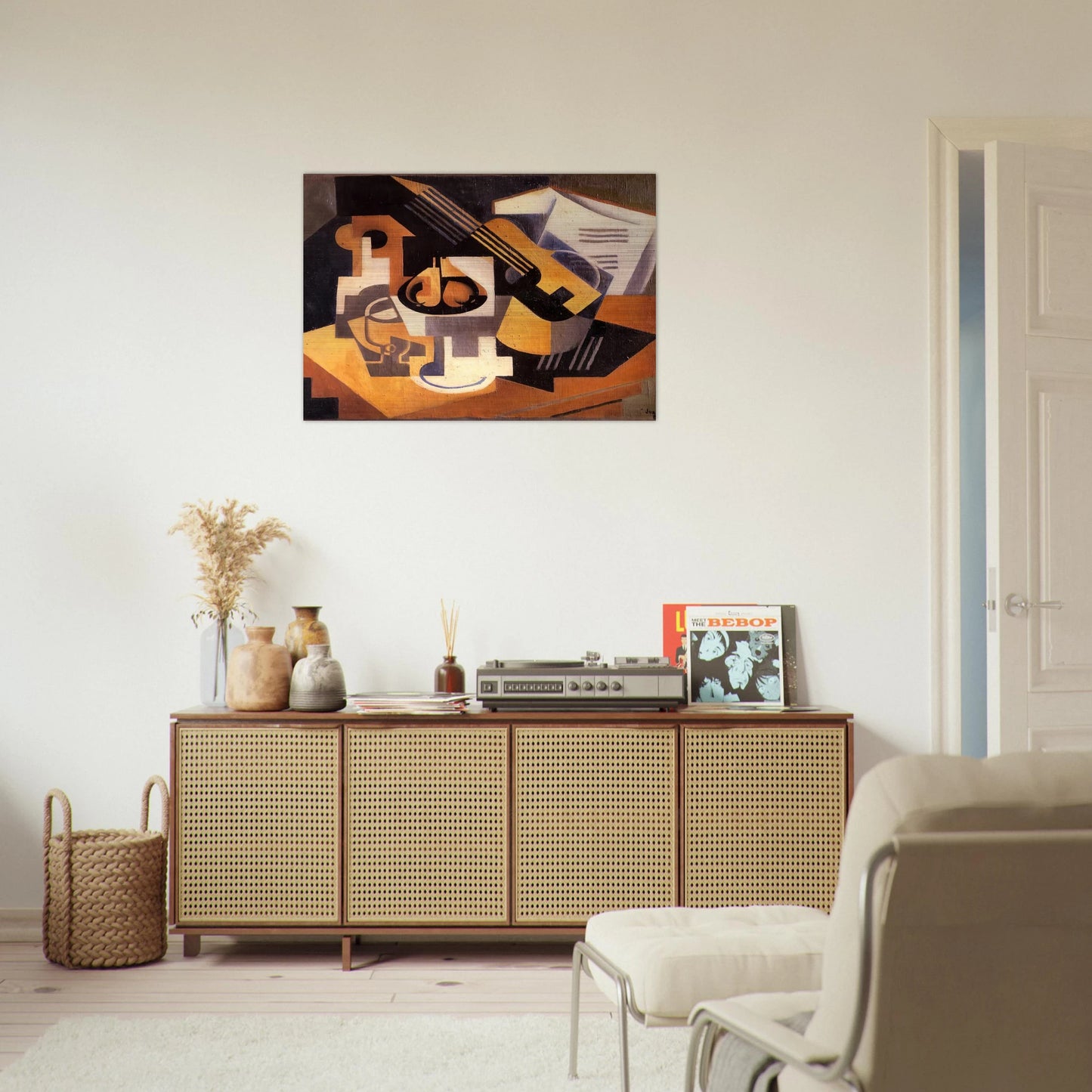 GUITAR AND FRUIT BOWL ON A TABLE 1918 - Juan Gris Brushed Aluminum Print - 70x100 cm / 28x40 inches | Juan Gris Aluminum Print | Juan Gris Prints