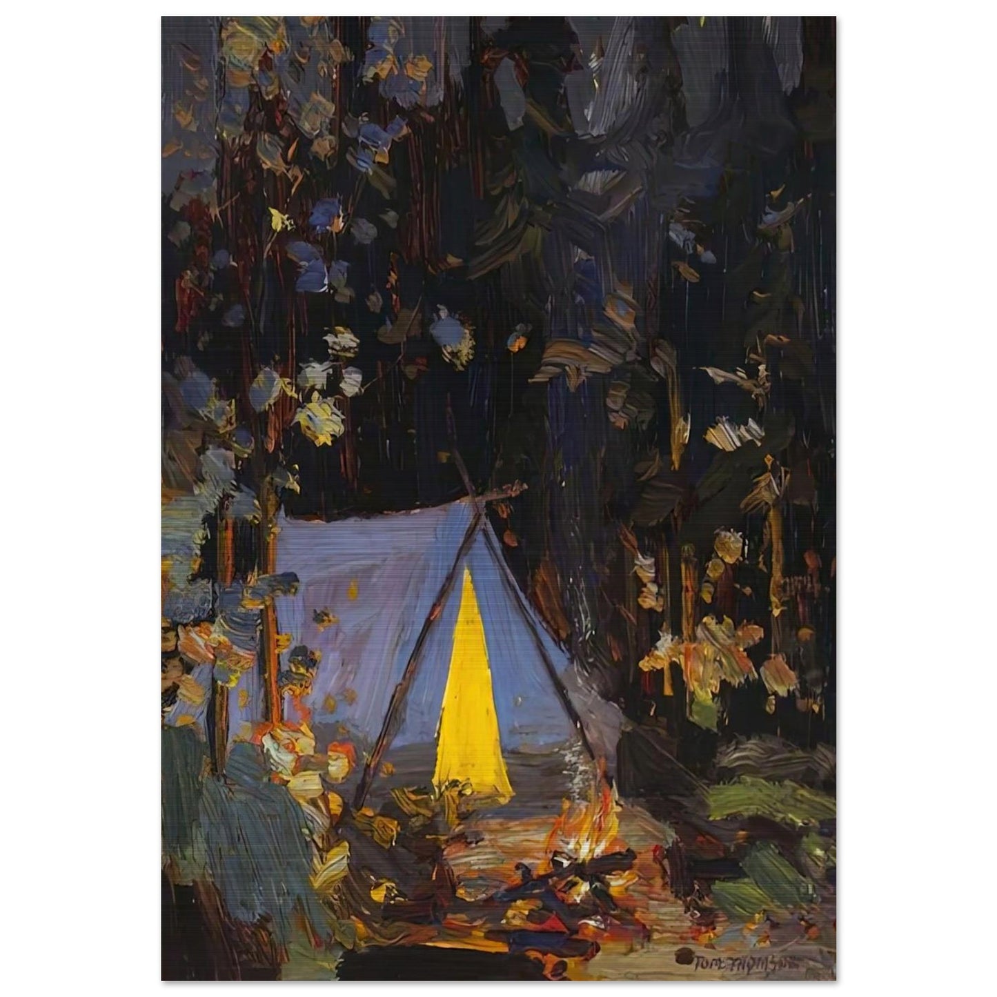 CAMPFIRE 1916 - Tom Thomson Brushed Aluminum Print - 70x100 cm / 28x40 inches | Tom Thomson Aluminum Print | Tom Thomson Prints