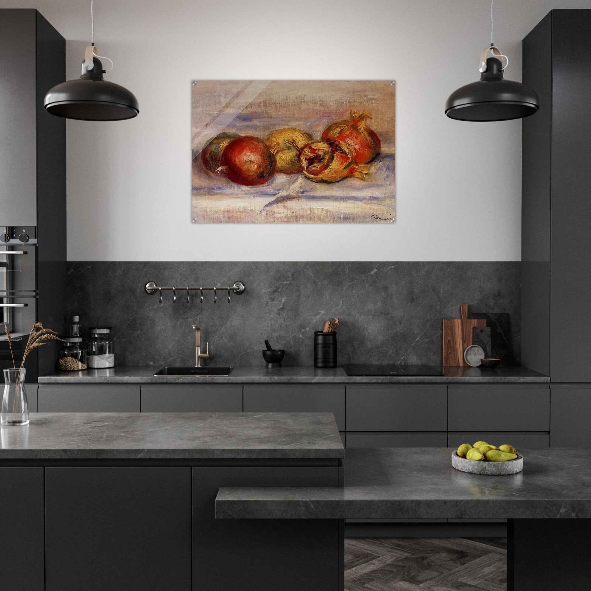 Three Pomegranates and Two Apples - Pierre-Auguste Renoir Acrylic Print - 70x100 cm / 28x40″ inches