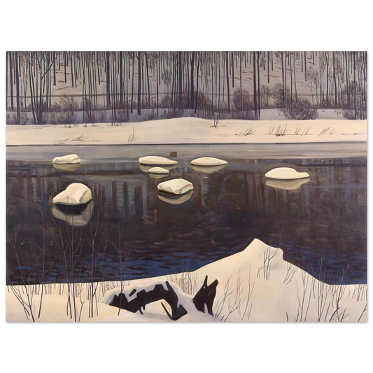 Rockwell Kent - Au Sable River, Winter, Adirondacks  75x100 cm / 30x40inches Fine Art Poster