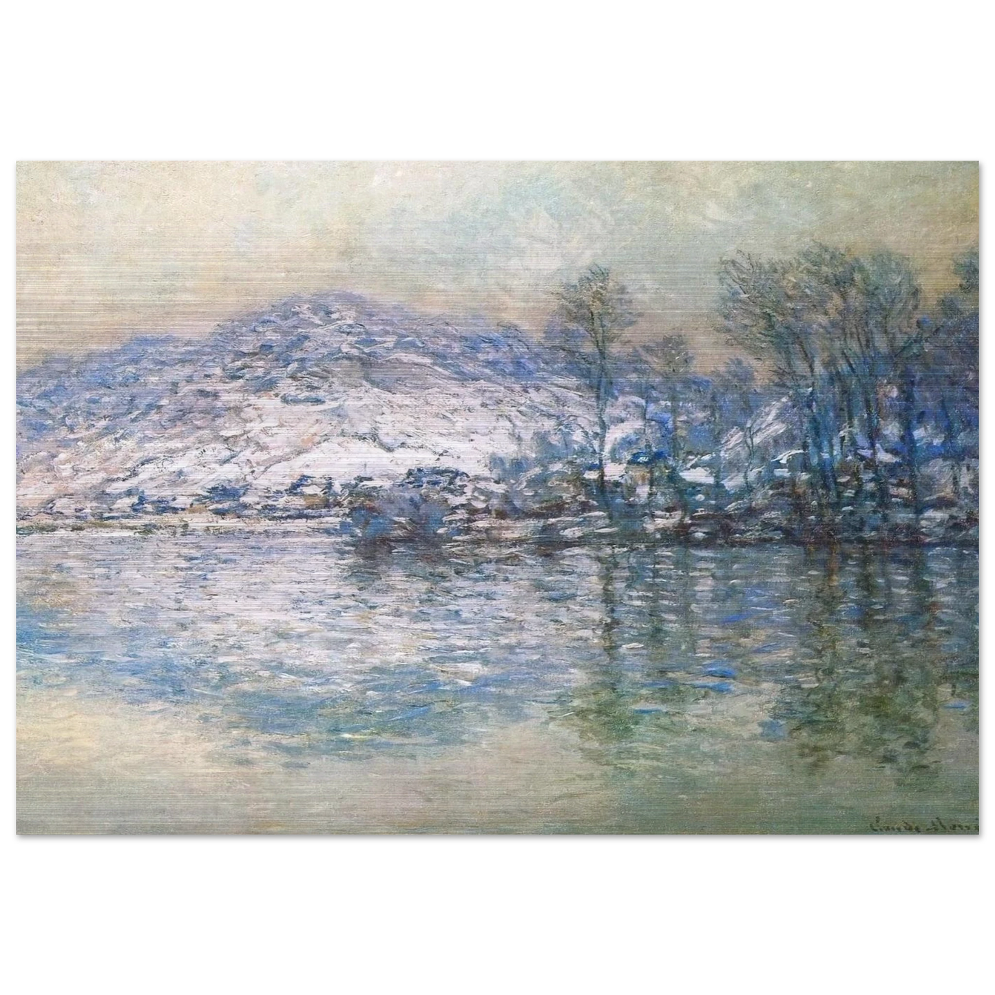 The Seine at Port Villez, Snow Effect - claude monet Brushed Aluminum Print - 70x100 cm / 28x40 inches | claude monet Aluminum Print | claude monet Prints