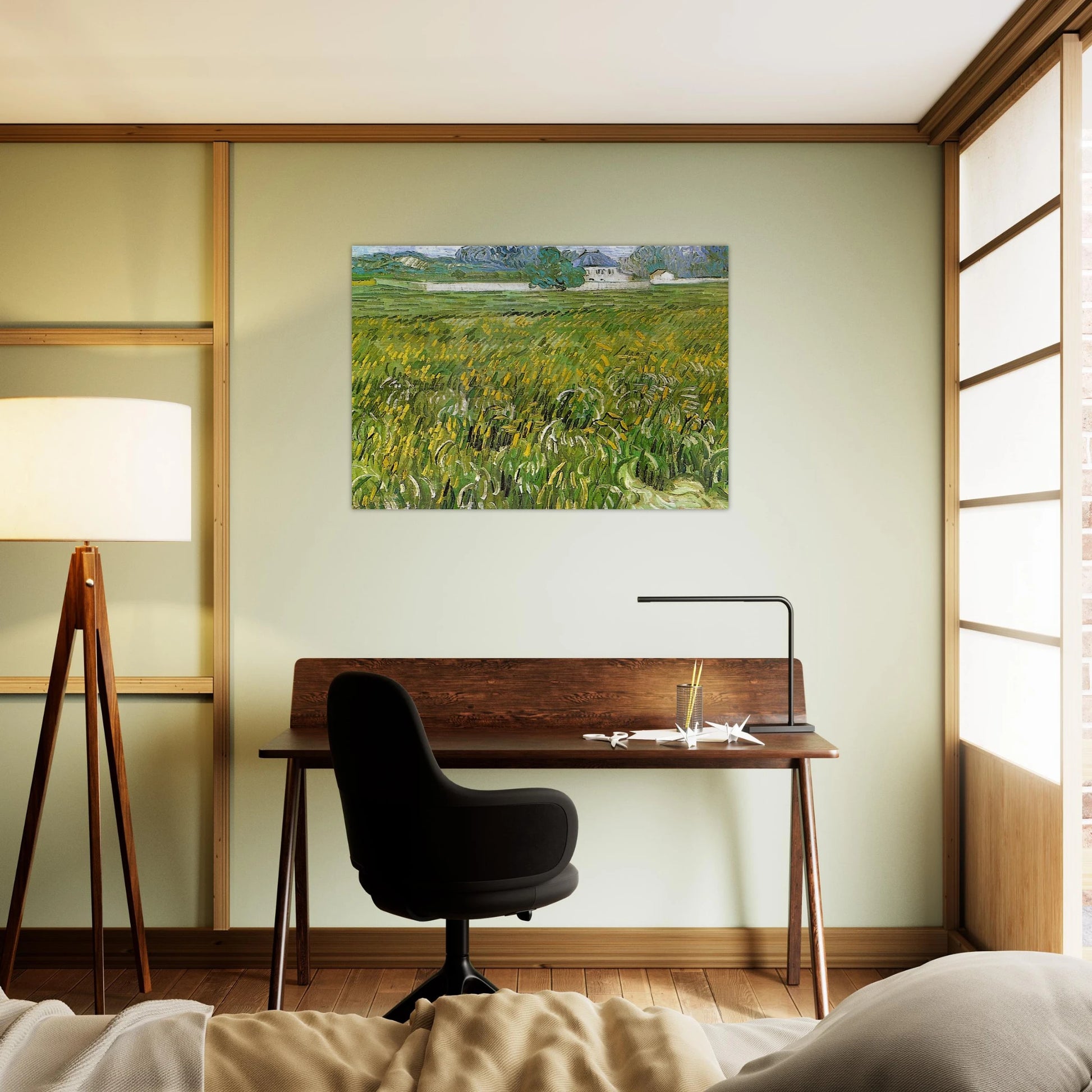 Wheat Field at Auvers with White House - Vincent van Gogh Brushed Aluminum Print - 70x100 cm / 28x40 inches | Vincent van Gogh Aluminum Print | Vincent van Gogh Prints