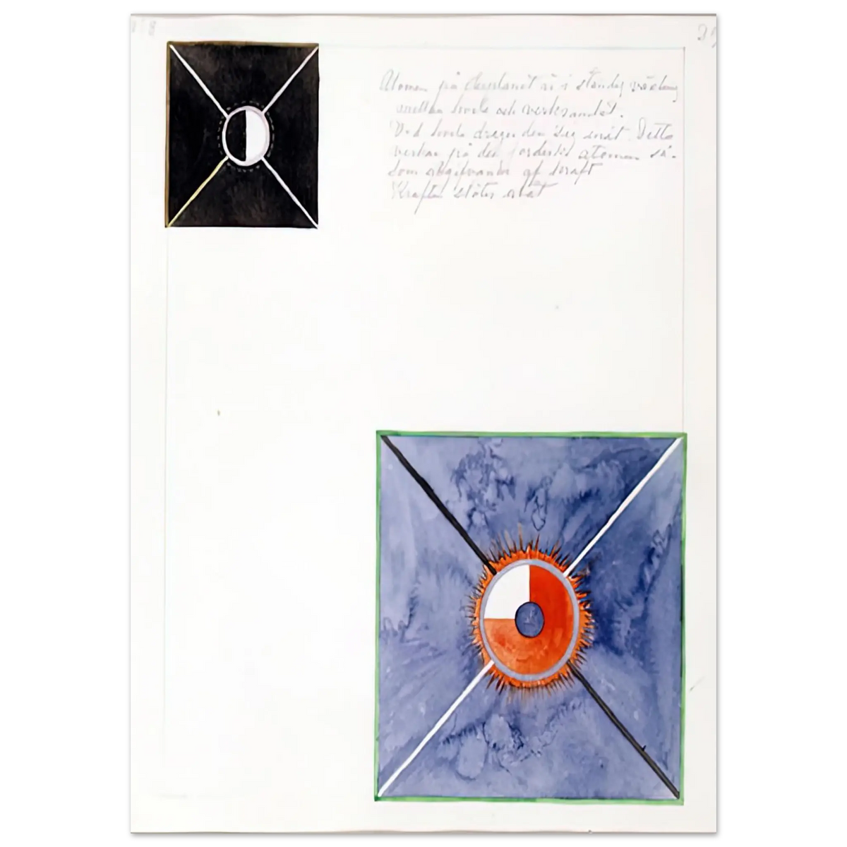 Hilma af Klint - ATOM SERIES NO 8 ATOM ON THE ETHER PLANE IS IN CONSTANT CHANGE BETWEEN REST AND ACTIVITY AT THE 1917 Wall art - 28x43  cm / XL (11x17 Inches) - Premium Wooden Framed Poster With Fine Art Paper - White frame