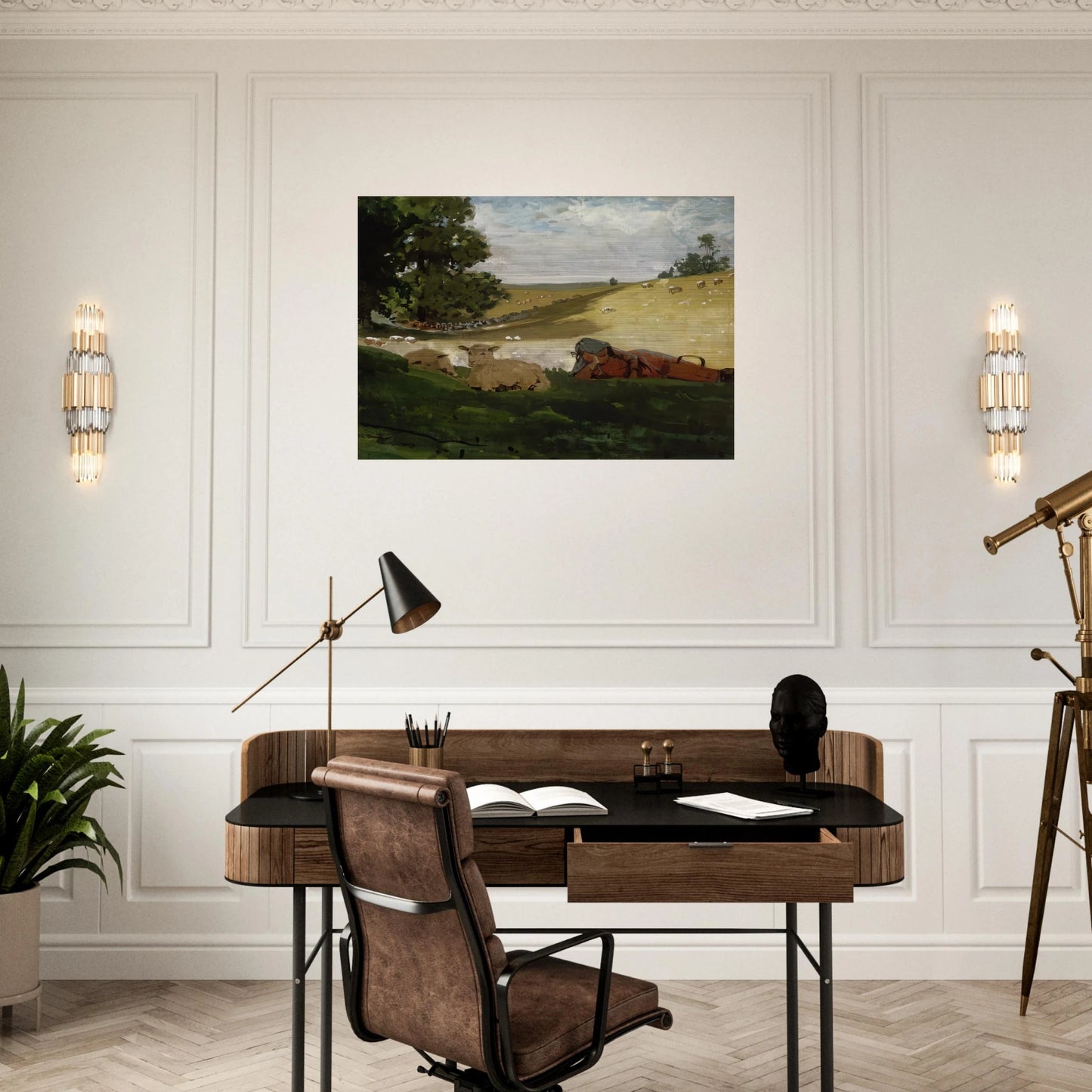 WARM AFTERNOON SHEPHERDESS - Winslow Homer Brushed Aluminum Print - 70x100 cm / 28x40 inches | Winslow Homer Aluminum Print | Winslow Homer Prints