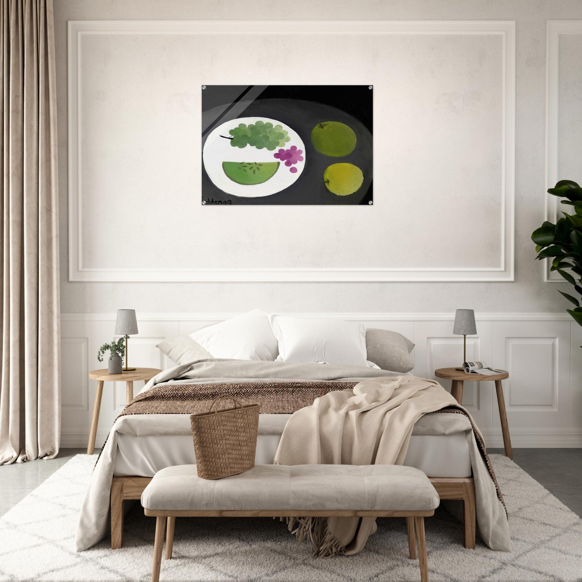 Melon and Grapes - 2009 - Mary Fedden Acrylic Print - 70x100 cm / 28x40″ inches | Mary Fedden Wall Art | Mary Fedden Prints