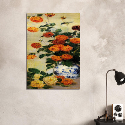 Dahlias - claude monet Brushed Aluminum Print - 70x100 cm / 28x40 inches | claude monet Aluminum Print | claude monet Prints