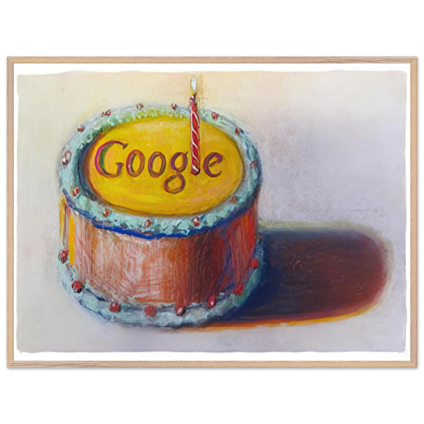 Wayne Thiebaud - Google - 12th Birthday Cake Doodle - 2010 Wall Art - 21x29.7 cm / 8x12" - Premium Wooden Framed Poster With Fine Art Paper-canvas - Black frame