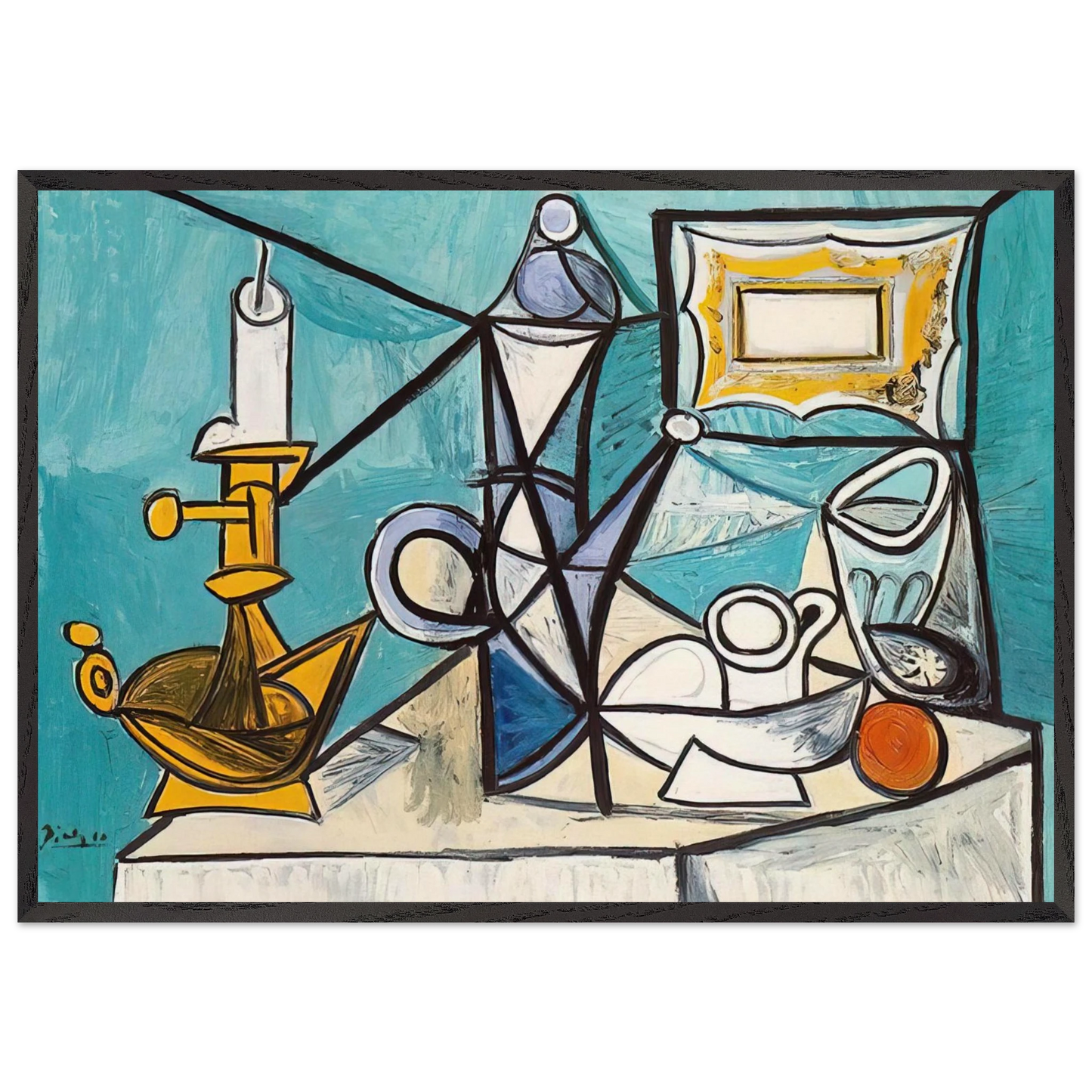 Still life with lamp - 1944 - Pablo Picasso 70x100 cm / 28x40 inches Framed Art Print – Black Wooden Frame