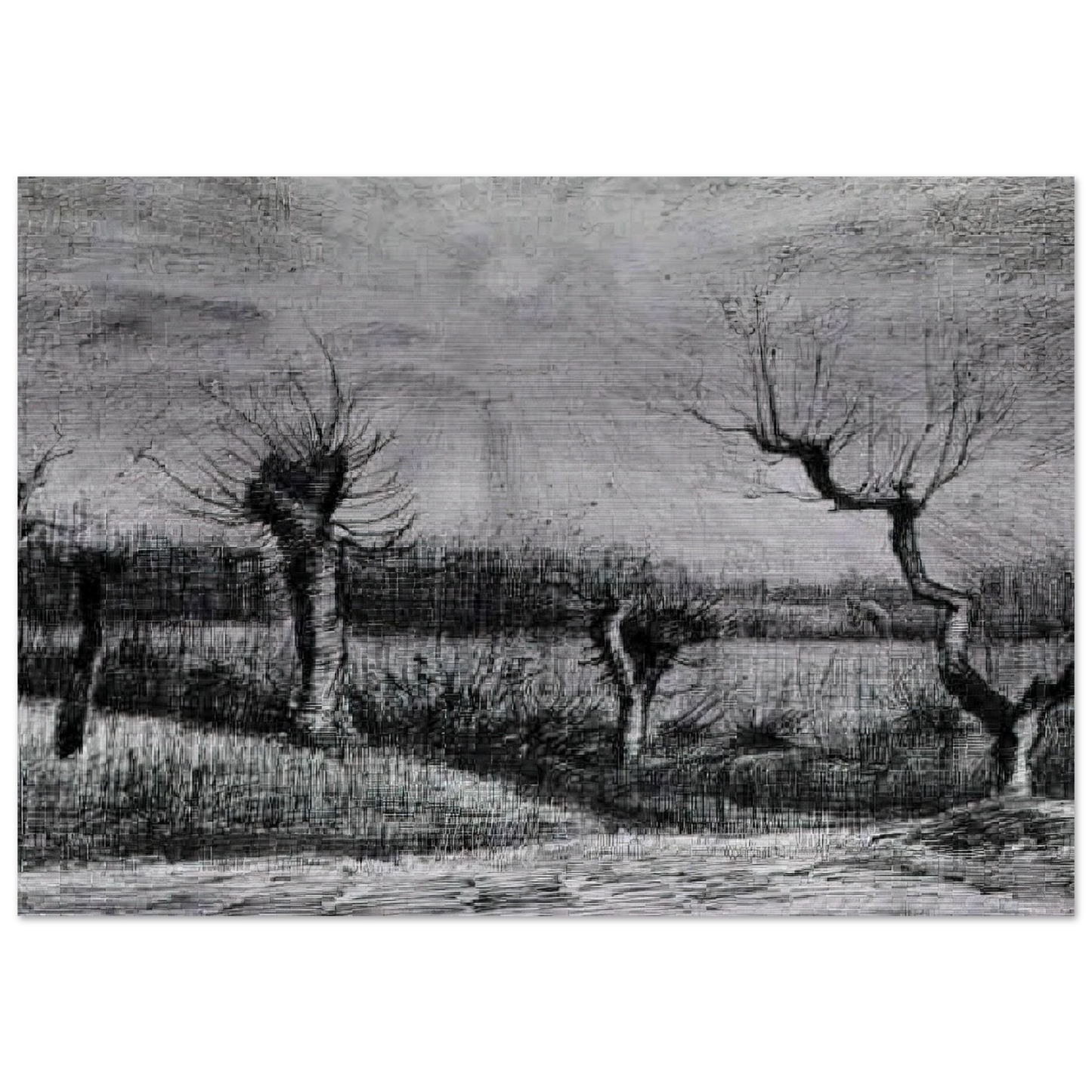 Landscape with Willows and Sun Shining Through the Clouds - Vincent van Gogh Brushed Aluminum Print - 70x100 cm / 28x40 inches | Vincent van Gogh Aluminum Print | Vincent van Gogh Prints
