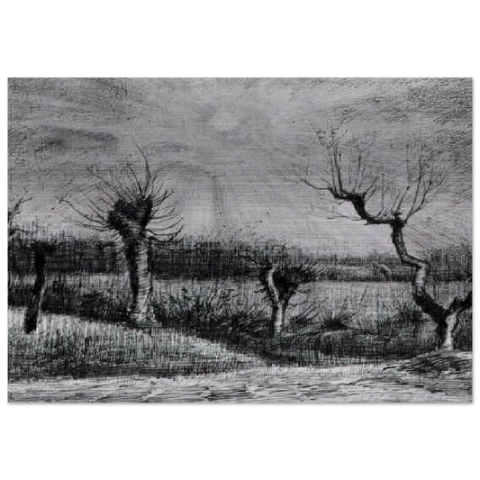 Landscape with Willows and Sun Shining Through the Clouds - Vincent van Gogh Brushed Aluminum Print - 70x100 cm / 28x40 inches | Vincent van Gogh Aluminum Print | Vincent van Gogh Prints