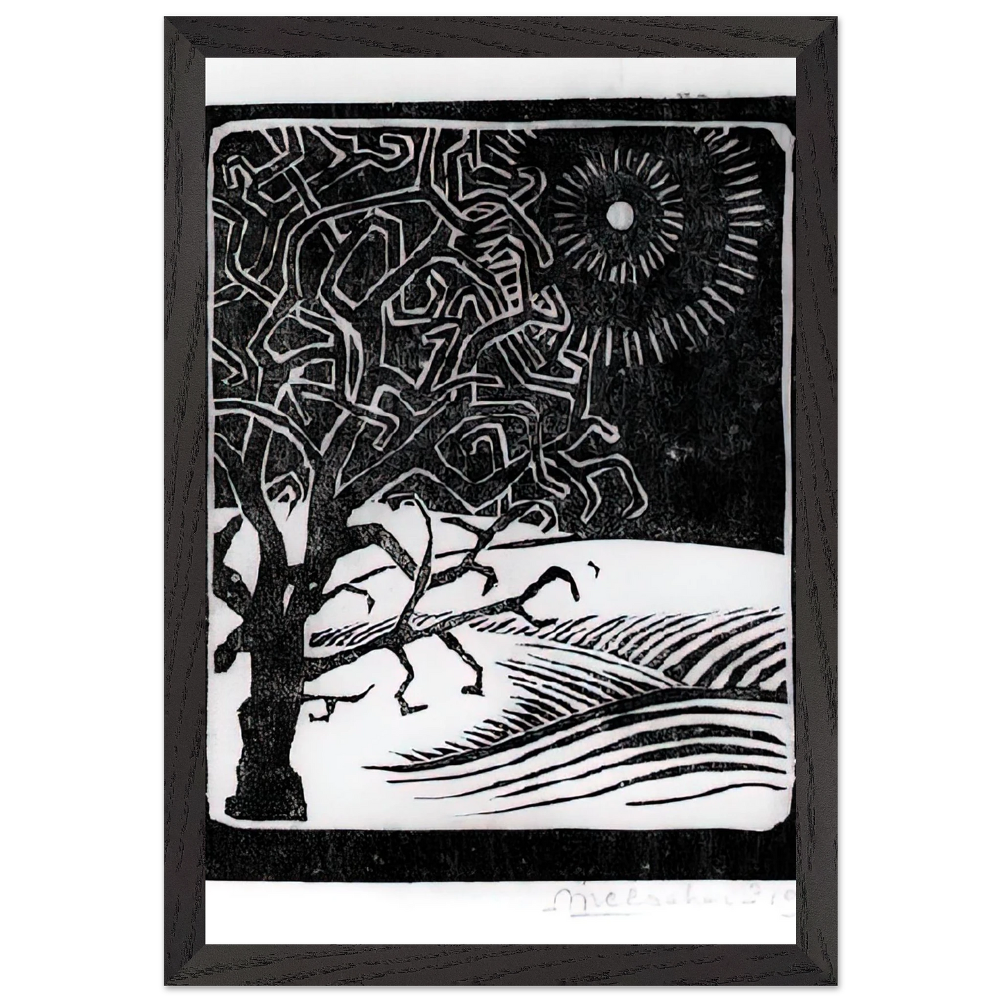 MC Escher - THE BORGER OAK Wall Art - 60x80 cm / 24x32 inches - Premium Wooden Framed Poster With Fine Art Paper-canvas - Black frame