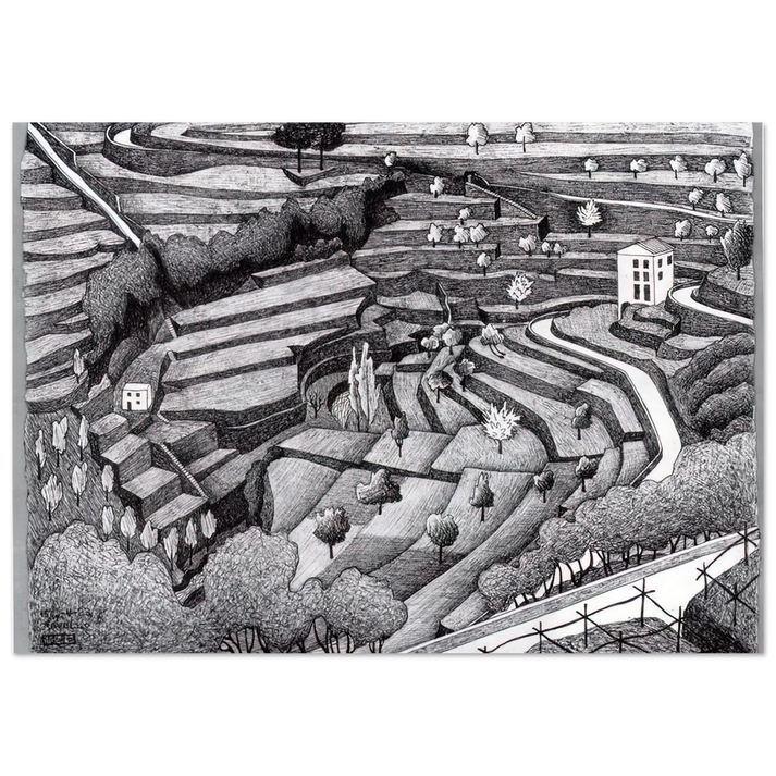 MC Escher - RAVELLO II Wall Art - 30x40 cm / 12x16 inches - Premium Wooden Framed Poster With Fine Art Paper-canvas - Black frame