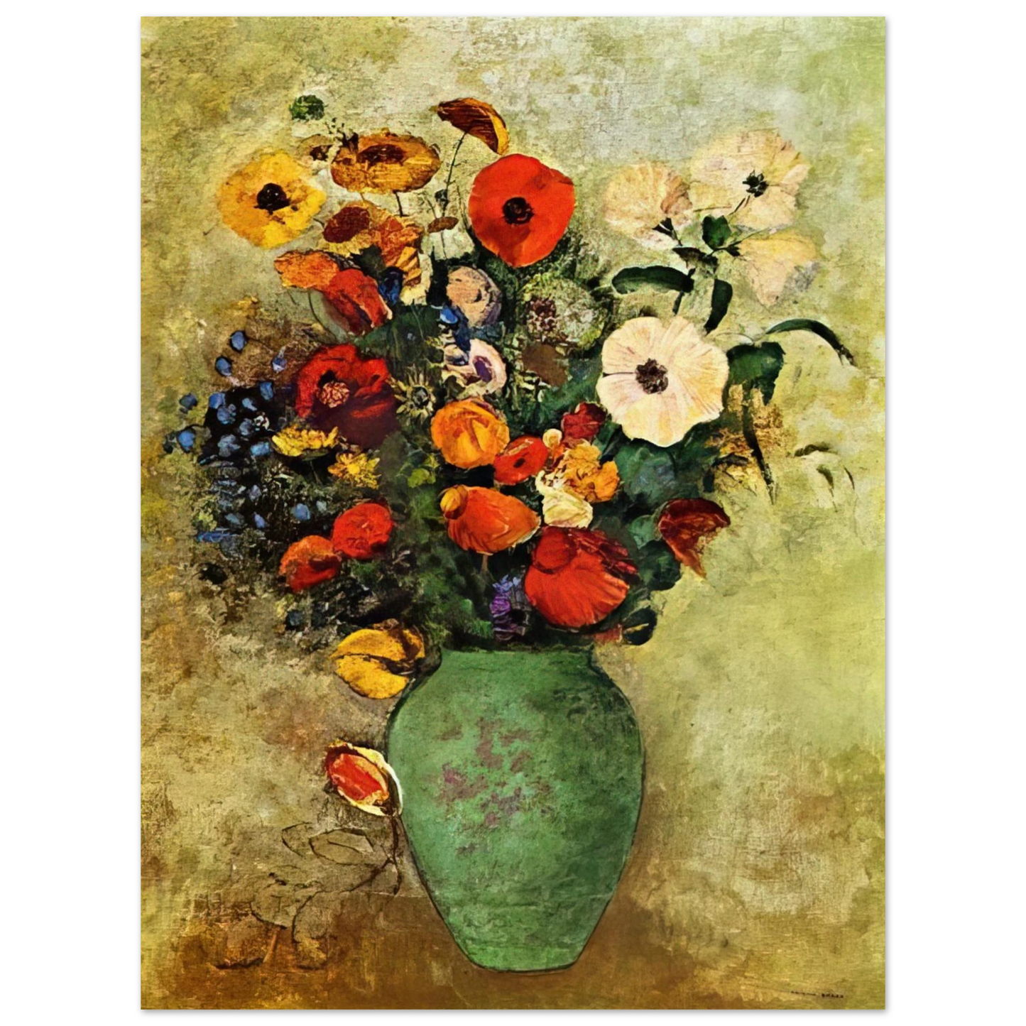 Odilon Redon - BOUQUET OF FLOWERS IN A GREEN VASE  75x100 cm / 30x40inches Fine Art Poster