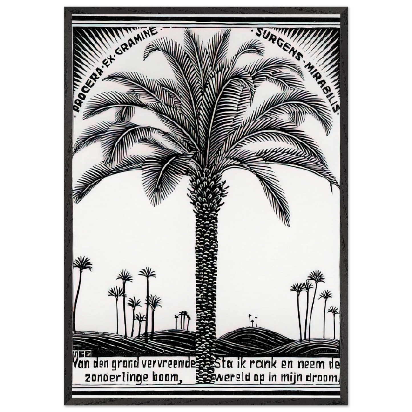 PALM TREE 1 - MC Escher 70x100 cm / 28x40 inches Framed Art Print – Black Wooden Frame | Maurits Cornelis Escher Prints