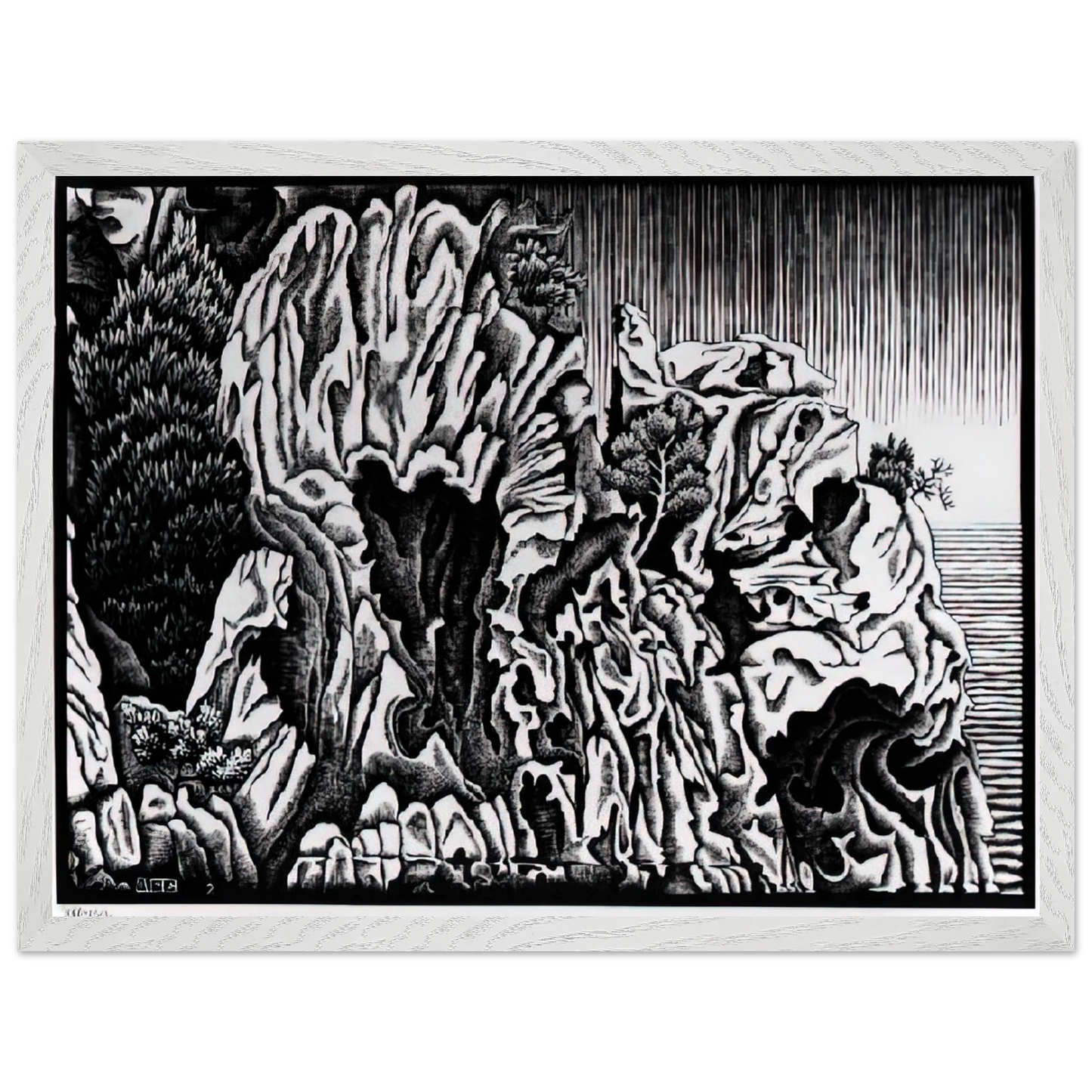 MC Escher - CALANCHE OF PIANA CORSICA FEBRUARY 1934 1934 Wall Art - 60x80 cm / 24x32 inches - Premium Wooden Framed Poster With Fine Art Paper-canvas - White frame