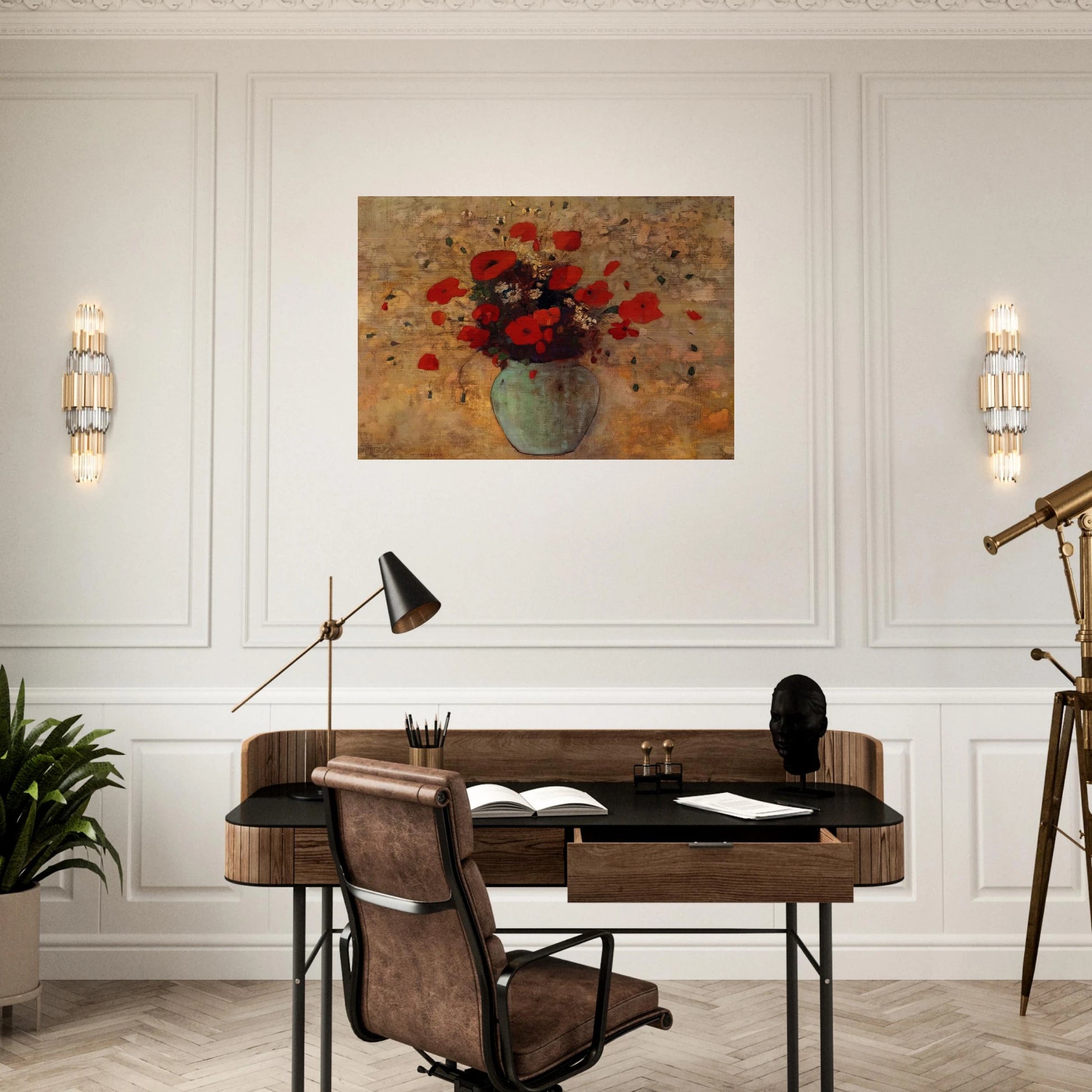 VASE OF POPPIES - Odilon Redon Brushed Aluminum Print - 70x100 cm / 28x40 inches | Odilon Redon Aluminum Print | Odilon Redon Prints