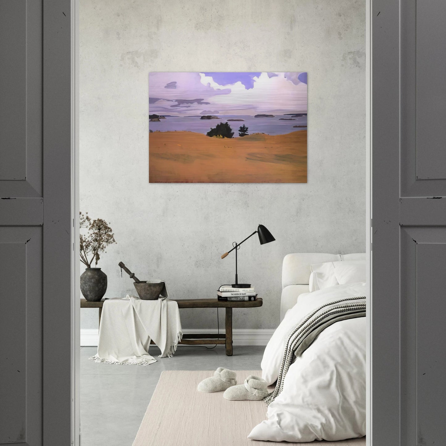 PENOBSCOT BAY WITH YELLOW FIELD 1968 - Fairfield Porter Brushed Aluminum Print - 70x100 cm / 28x40 inches | Fairfield Porter Aluminum Print | Fairfield Porter Prints