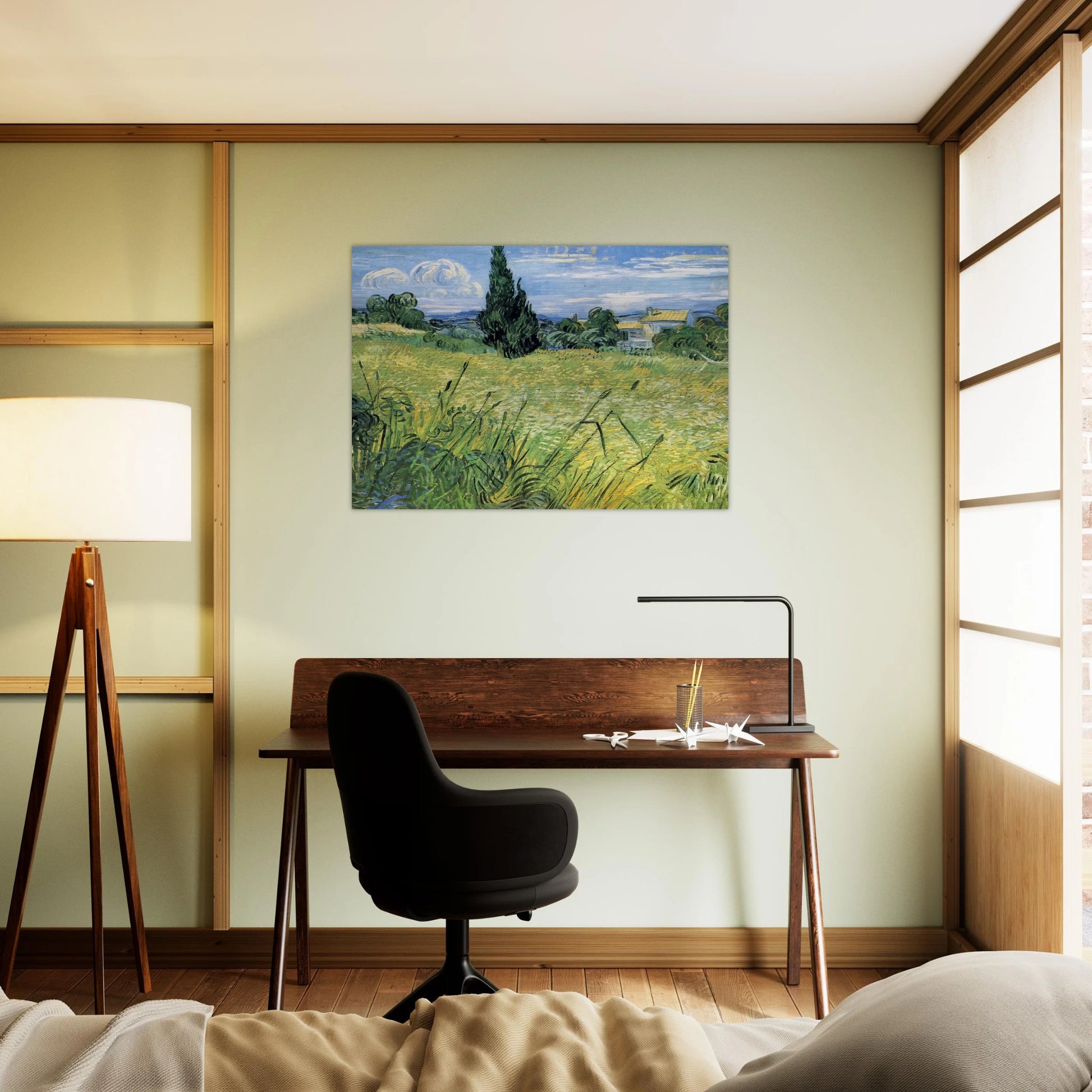 Green Wheat Field with Cypress - Vincent van Gogh Brushed Aluminum Print - 70x100 cm / 28x40 inches | Vincent van Gogh Aluminum Print | Vincent van Gogh Prints