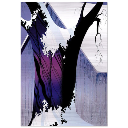 Violet Tree and Barn - Eyvind Earle Brushed Aluminum Print - 70x100 cm / 28x40 inches | Eyvind Earle Aluminum Print | Eyvind Earle Prints
