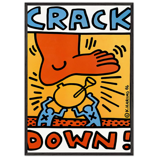 CRACK DOWN 1986 N1 - Keith Haring 70x100 cm / 28x40 inches Framed Art Print – Black Wooden Frame