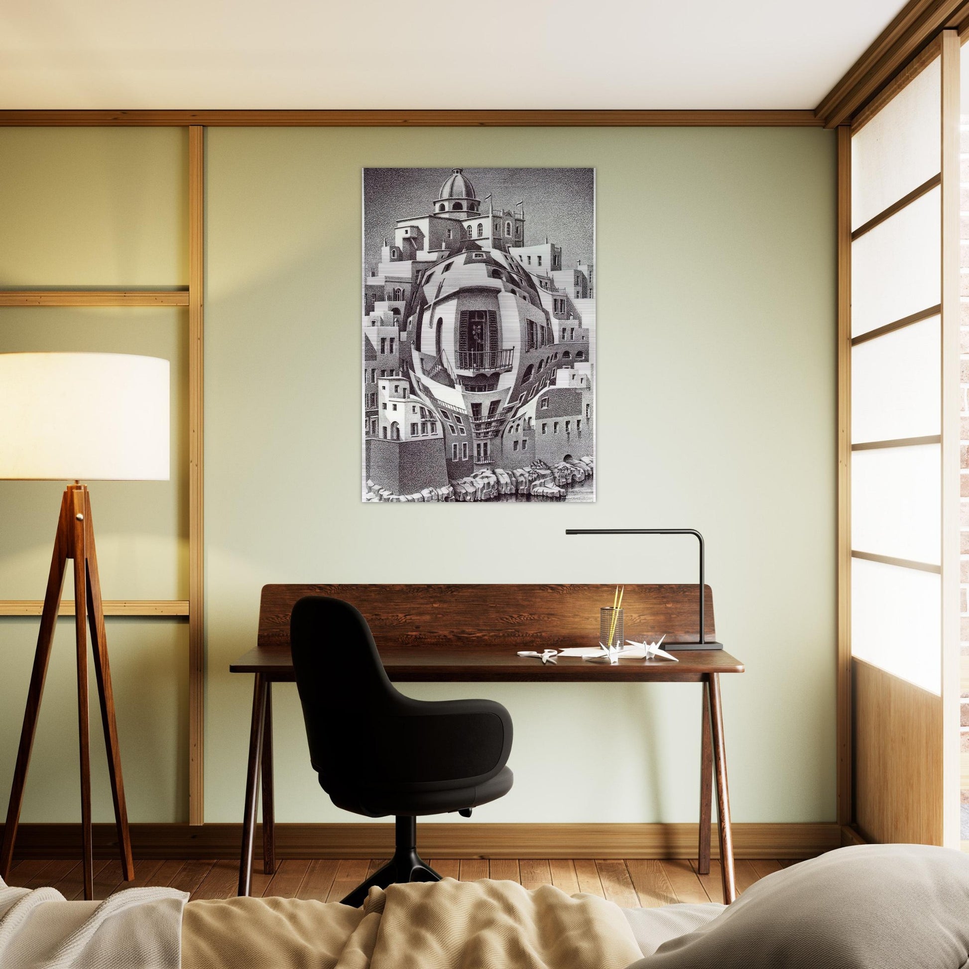 BALCONY - MC Escher Brushed Aluminum Print - 70x100 cm / 28x40 inches | MC Escher Aluminum Print | MC Escher Prints | Maurits Cornelis Escher Prints