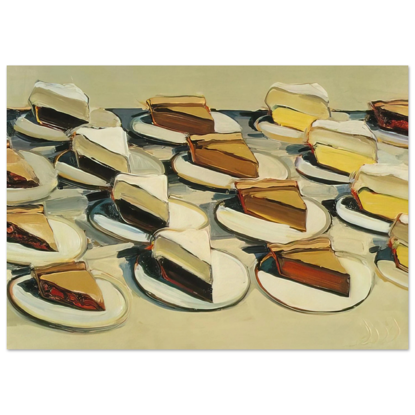 Wayne Thiebaud - Pies, Pies, Pies - 1961 Wall Art - 21x29.7 cm / 8x12" - Premium Wooden Framed Poster With Fine Art Paper-canvas - Wood frame