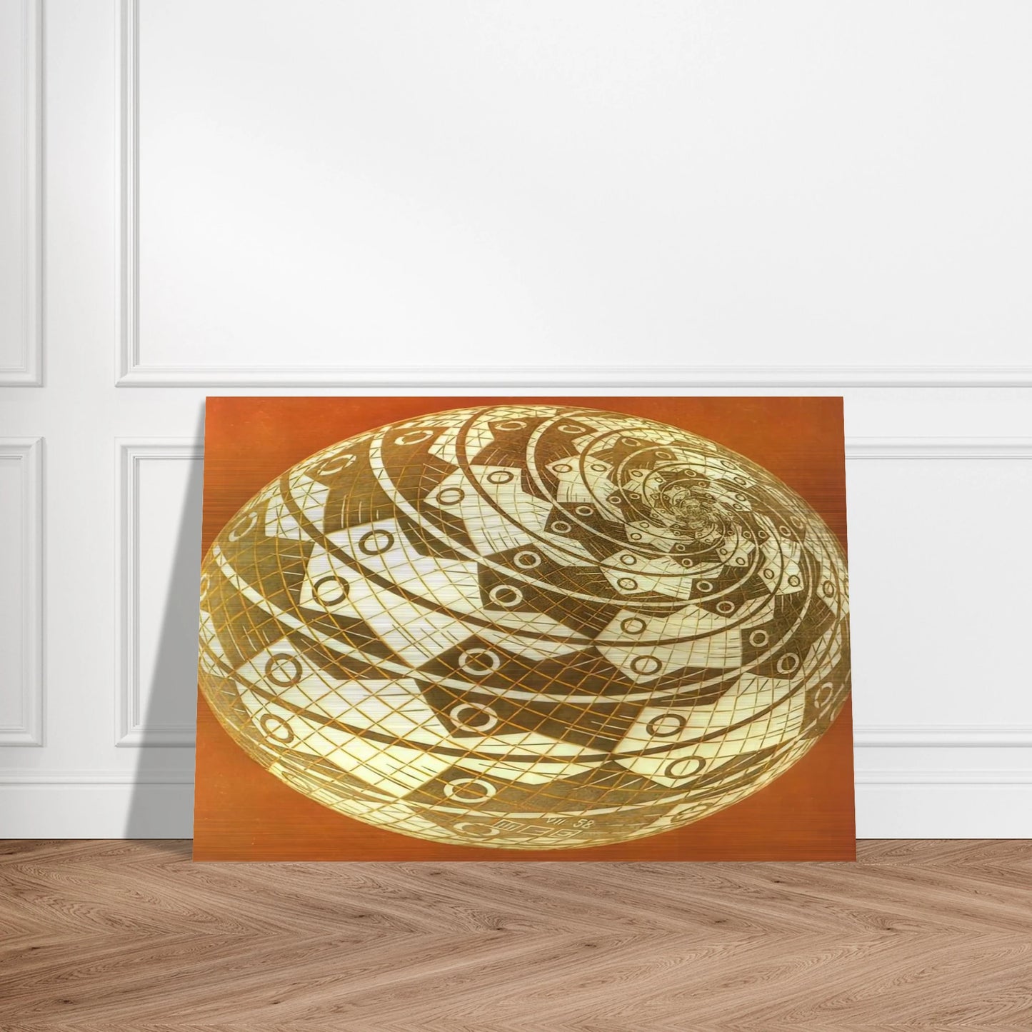 SPHERE SURFACE WITH FISHES COLOUR - MC Escher Brushed Aluminum Print - 70x100 cm / 28x40 inches | MC Escher Aluminum Print | MC Escher Prints