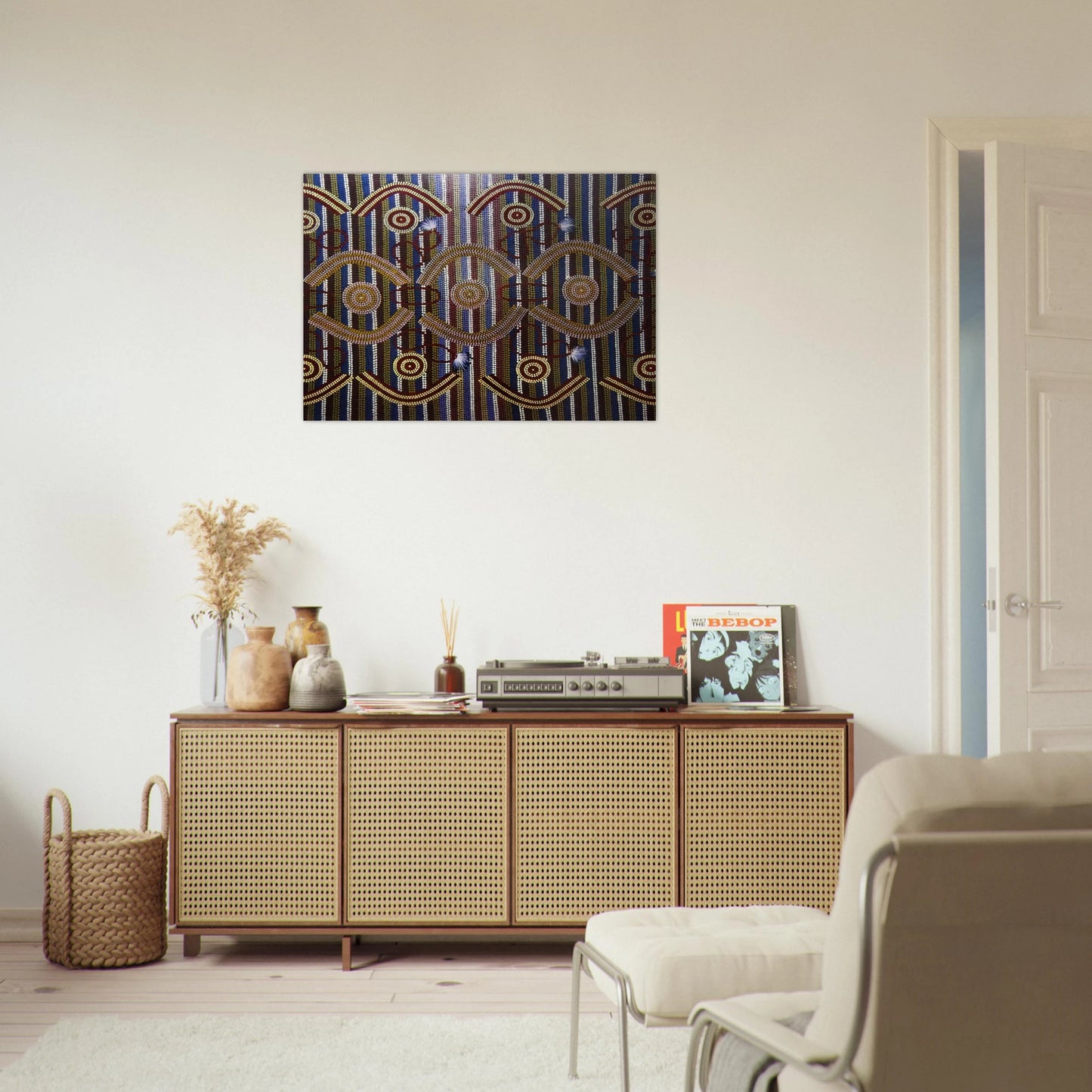 Anmatyerre Ceremonial Designs Associated with the Rockhole Site Intankangu - 1982 - Clifford Possum Tjapaltjarri Brushed Aluminum Print - 70x100 cm / 28x40 inches | Clifford Possum Tjapaltjarri Aluminum Print | Clifford Possum Tjapaltjarri Prints