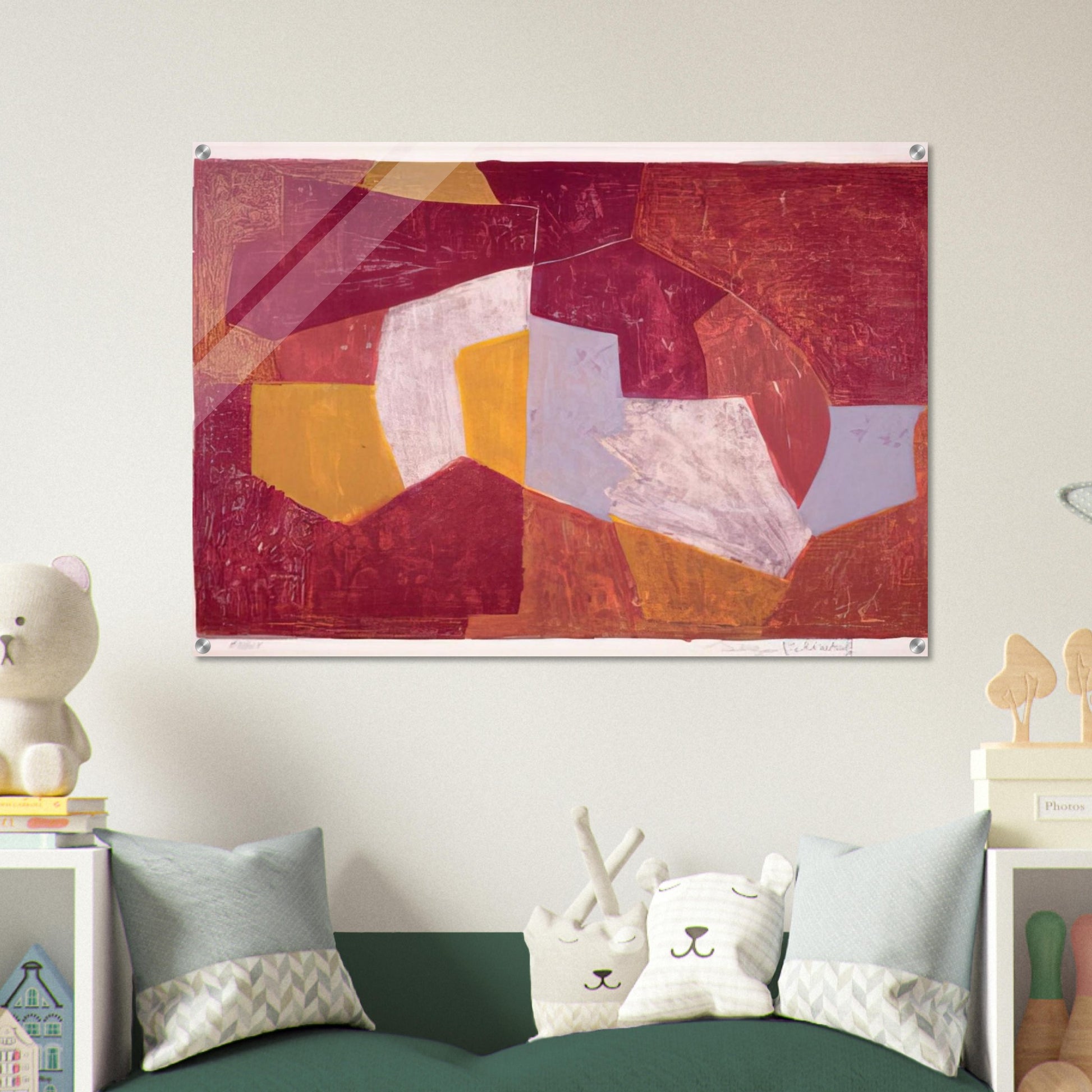 Composition carmin, brune, jaune et grise - 1956 - Serge Poliakoff Acrylic Print - 70x100 cm / 28x40″ inches