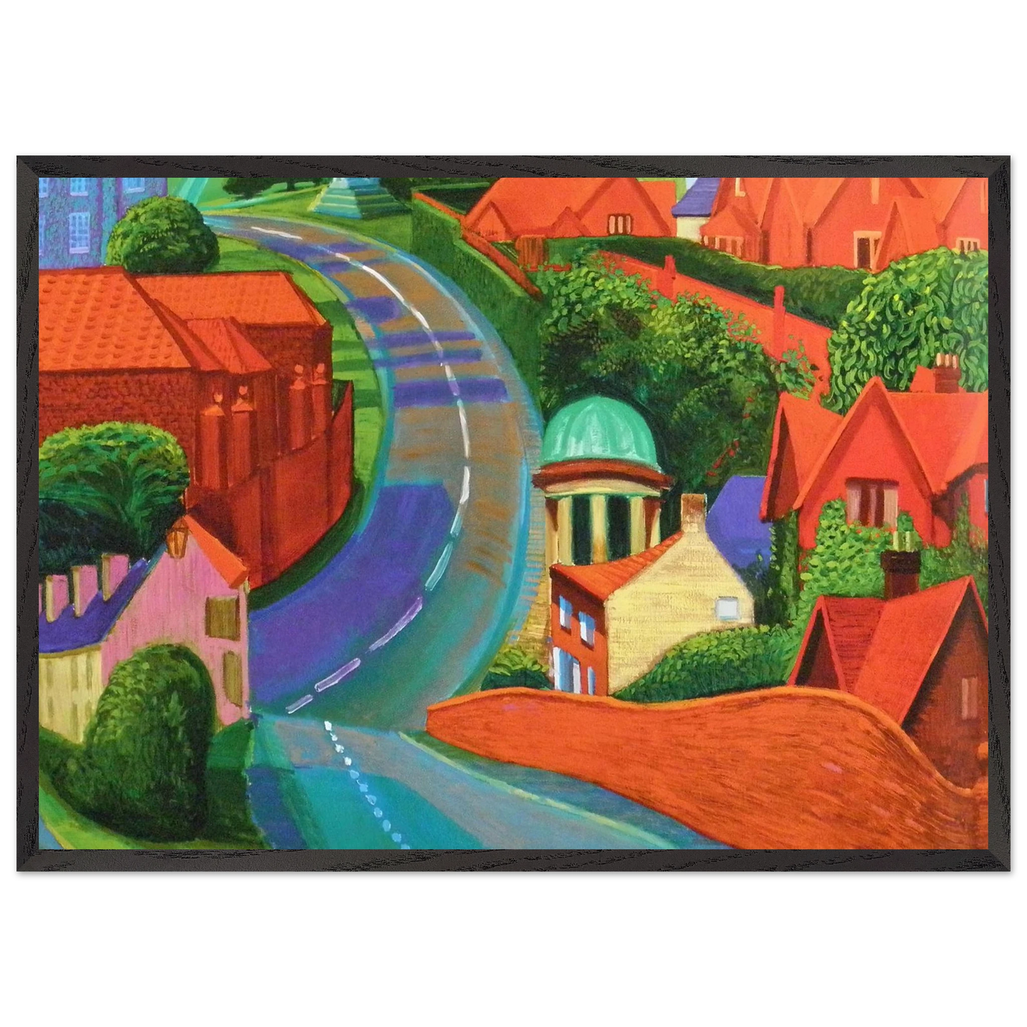 David Hockney - The Road to York Through Sledmere - 45x60 cm / 18x24 inches - Premium Wooden Framed Poster With Fine Art Paper-canvas - White frame