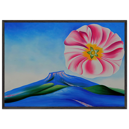 Hollyhock Pink with Pedernal - Georgia OKeeffe 70x100 cm / 28x40 inches Framed Art Print – Black Wooden Frame