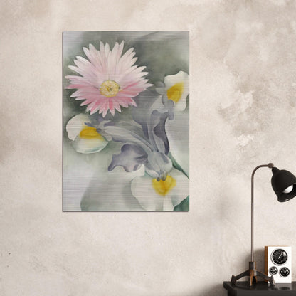 Pink Daisy with Iris - Georgia O'Keeffe Brushed Aluminum Print - 70x100 cm / 28x40 inches | Georgia O'Keeffe Aluminum Print | Georgia O'Keeffe Prints