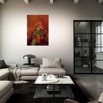 FLOWERS IN A POT ON A RED BACKGROUND - Odilon Redon Brushed Aluminum Print - 70x100 cm / 28x40 inches | Odilon Redon Aluminum Print | Odilon Redon Prints