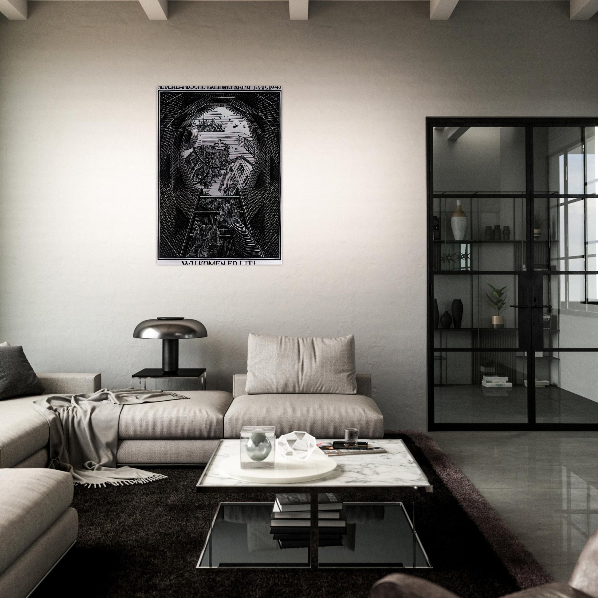 NEW YEAR S GREETING CARD - MC Escher Brushed Aluminum Print - 70x100 cm / 28x40 inches | MC Escher Aluminum Print | MC Escher Prints