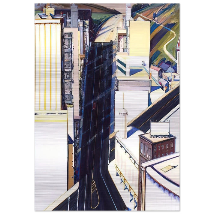 Sunset Streets - 1985 - Wayne Thiebaud Brushed Aluminum Print - 70x100 cm / 28x40 inches | Wayne Thiebaud Aluminum Print | Wayne Thiebaud Prints
