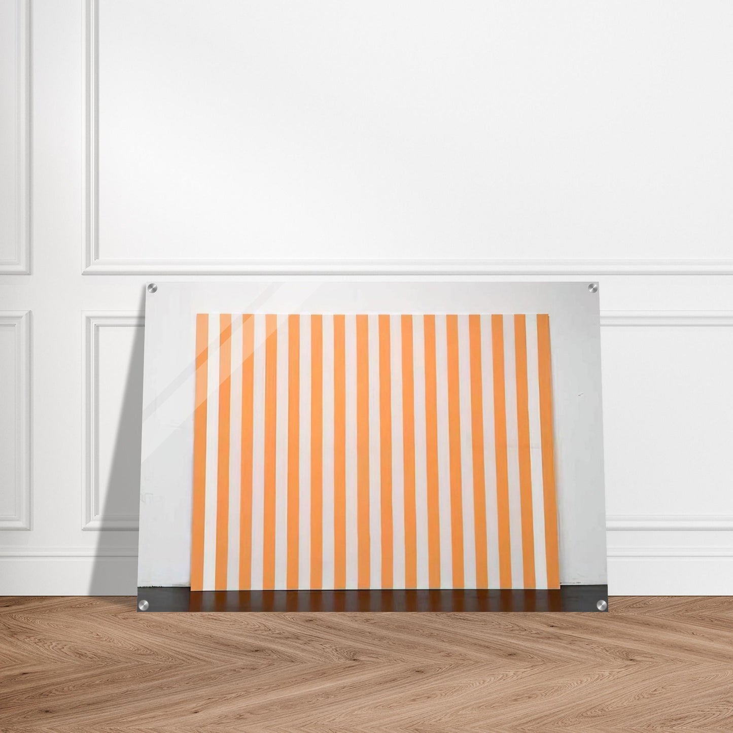 Peinture acrylique blanche sur tissu rayé blanc et orange - 1972 - Daniel Buren Acrylic Print - 70x100 cm / 28x40″ inches