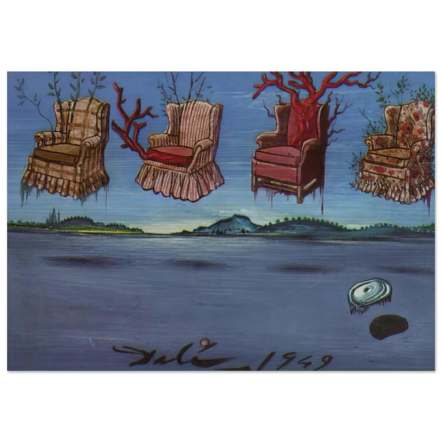 FOUR ARMCHAIRS IN THE SKY - Salvador Dali Brushed Aluminum Print - 70x100 cm / 28x40 inches | Salvador Dali Aluminum Print | Salvador Dali Prints
