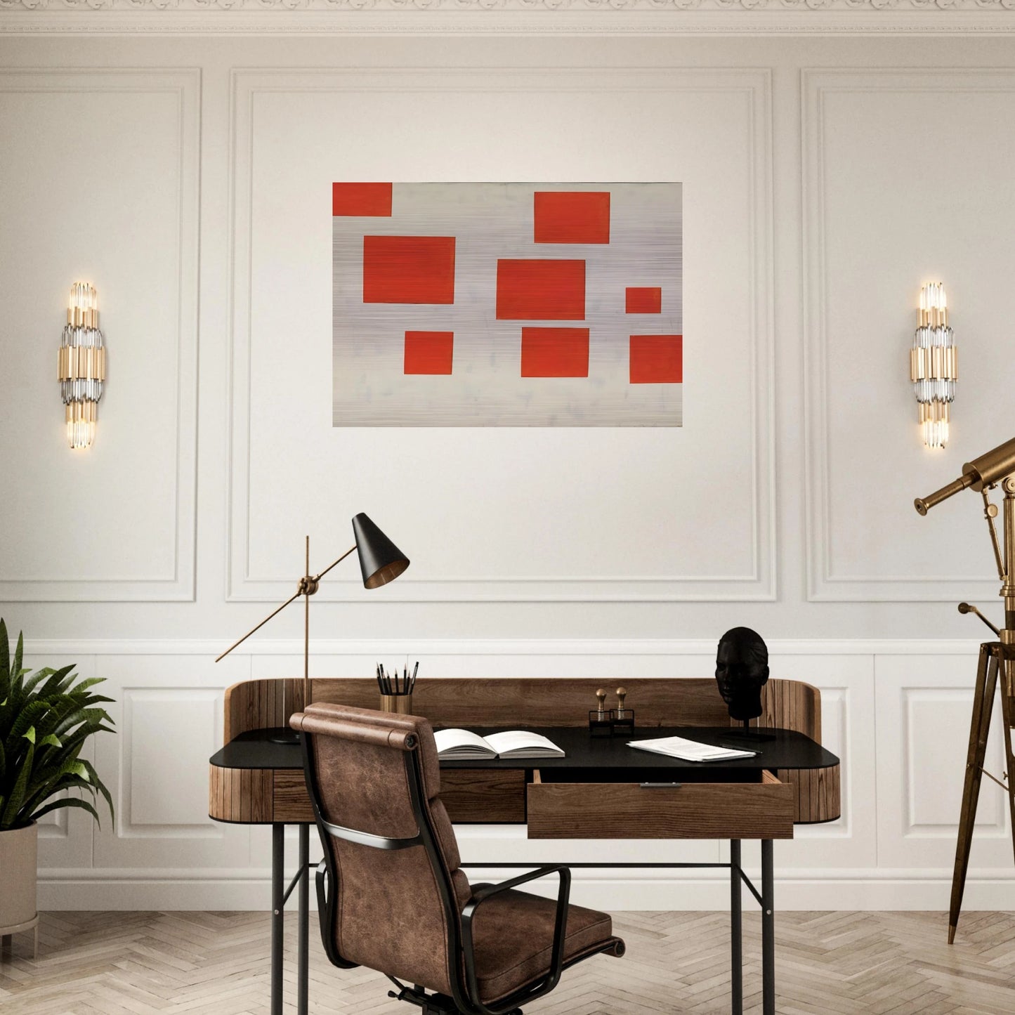 Komposition mit 8 roten Rechtecken Composition with 8 Red Rectangles - 1964 - Blinky Palermo Brushed Aluminum Print - 70x100 cm / 28x40 inches | Blinky Palermo Aluminum Print | Blinky Palermo Prints