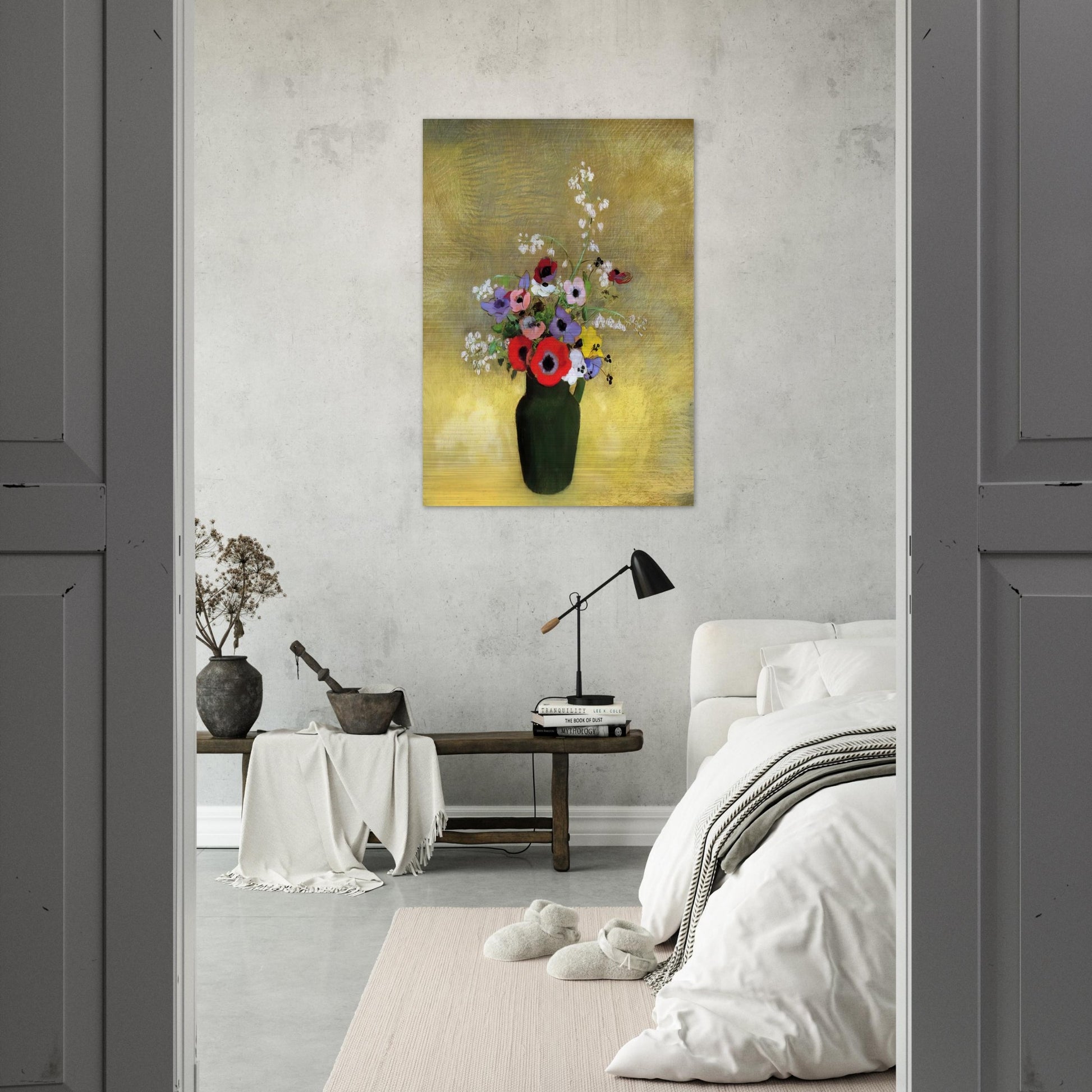 FLOWERS IN A GREEN PITCHER - Odilon Redon Brushed Aluminum Print - 70x100 cm / 28x40 inches | Odilon Redon Aluminum Print | Odilon Redon Prints