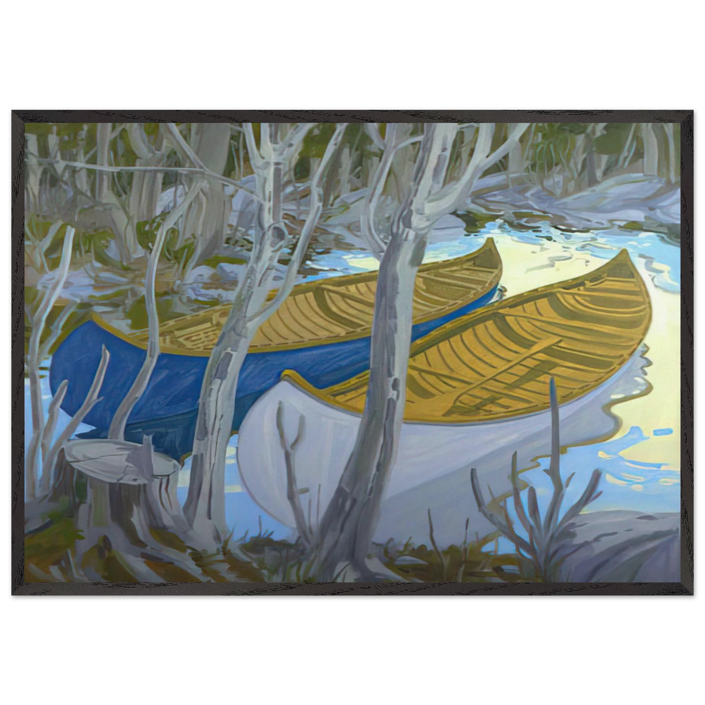 Two Canoes - Contemporary Realism - Neil Welliver 70x100 cm / 28x40 inches Framed Art Print – Black Wooden Frame