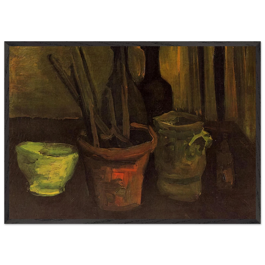 Still Life of Paintbrushes in a Flowerpot - Vincent van Gogh 70x100 cm / 28x40 inches Framed Art Print – Black Wooden Frame