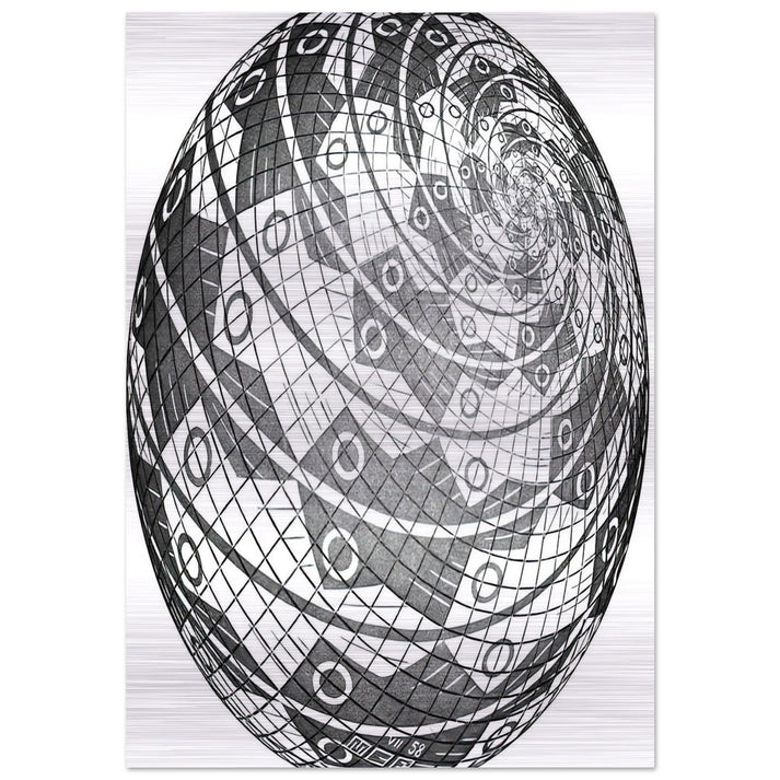 SPHERE SURFACE WITH FISHES - MC Escher Brushed Aluminum Print - 70x100 cm / 28x40 inches | MC Escher Aluminum Print | MC Escher Prints