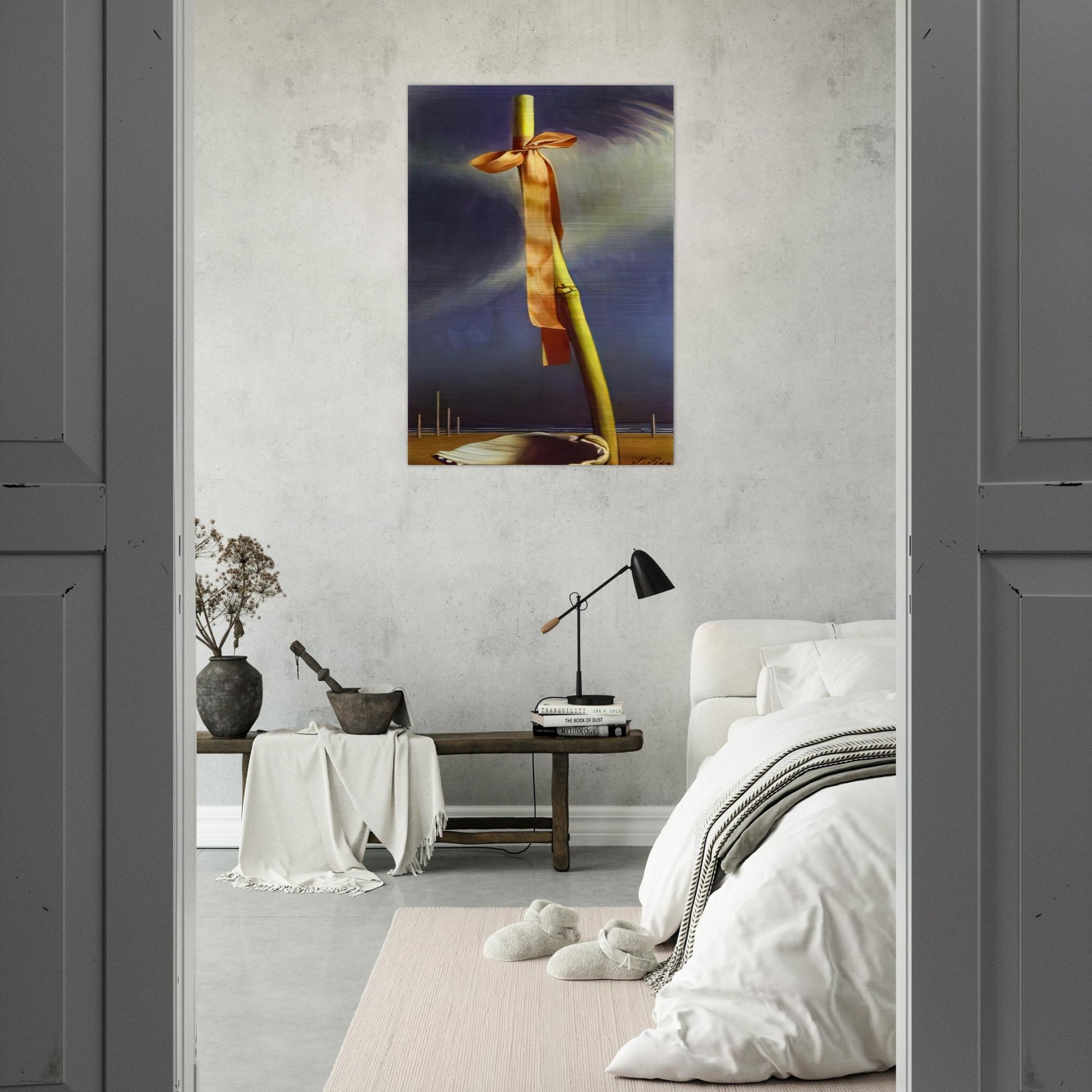 PINK KNOT AND SHELL ON THE SEASHORE - Salvador Dali Brushed Aluminum Print - 70x100 cm / 28x40 inches | Salvador Dali Aluminum Print | Salvador Dali Prints